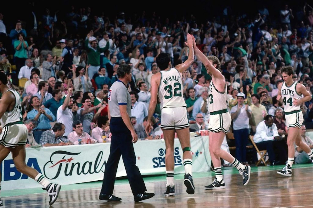 One of the best NBA teams, the Boston Celtics, after a game in 1986