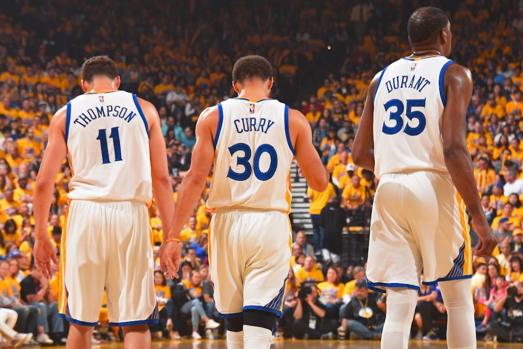 One of the finest front threes in Basketball history, Curry, Thompson, and Durrant