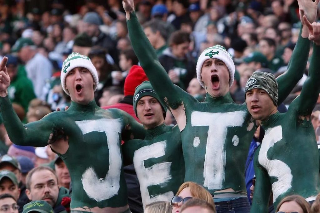 New York Jets fans with green body paint
