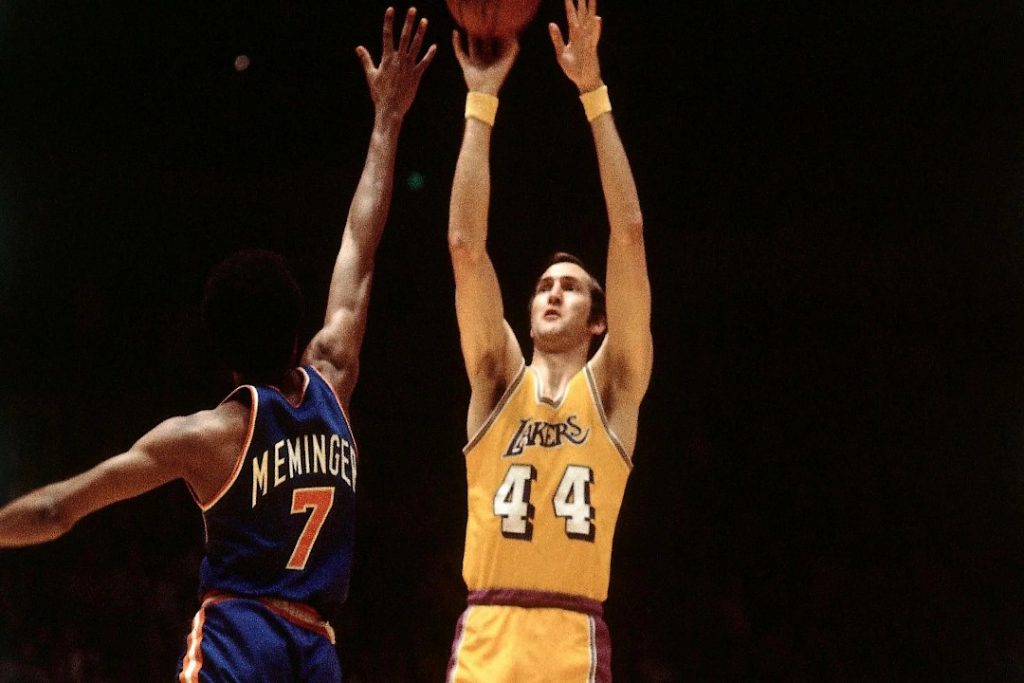 Jerry West shoots for the Lakers