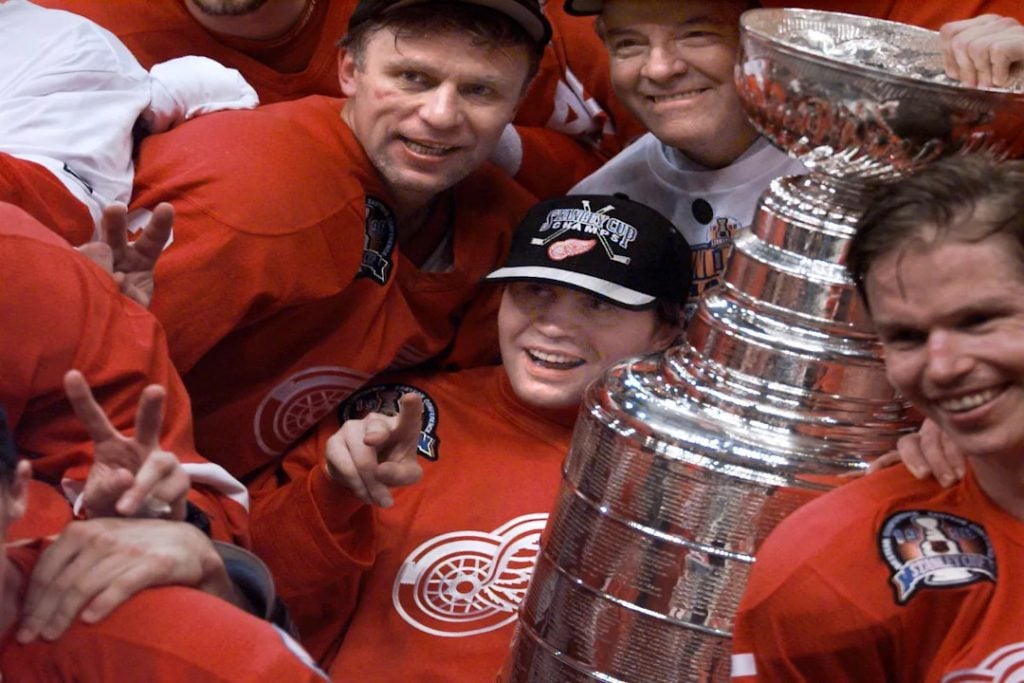 Vladimir Konstantinov holds the Stanley Cup