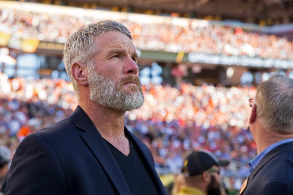 The Green Bay Packers best quarterback Brett Favre looking into the crowd