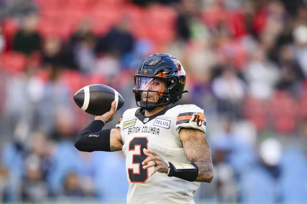 Vernon Adams Jr. winds up a pass for the BC Lions