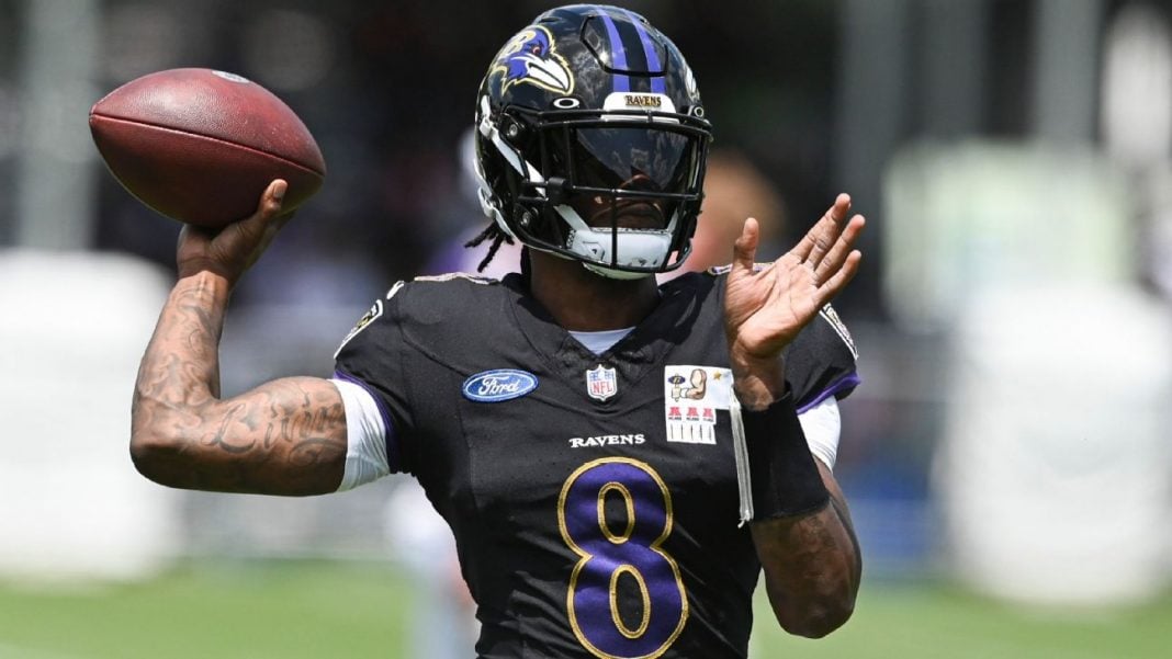 Baltimore Ravens QB winding up for a pass