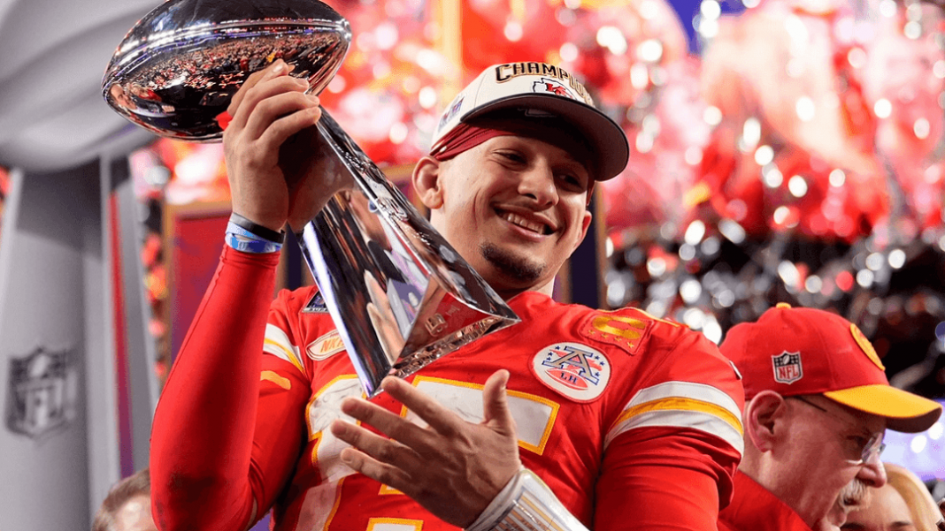 Patrick Mahomes celebrating another Super Bowl with the Chiefs